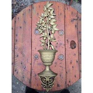 Gold Topiary Floral Wall Hanging HOMCO 1969 Vintage Hollywood Regency 23” 7151
